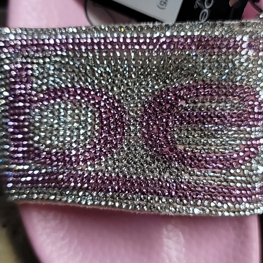 Bebe Girls Light Pink/Silver Rhinestone Logo Slides, Size XL (4/5)